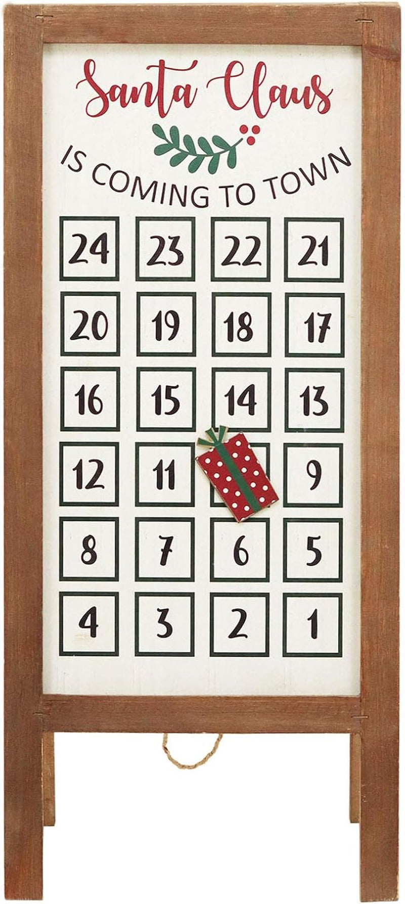 23"H Santa Claus Advent Wood Calendar, Reusable Countdown to Christmas Retro Calendar with Easel (Brown Frame)