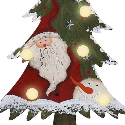 Rustic Christmas Wood Santa Snowman and Tree Advent Countdown Calendar - Tabletop Christmas Countdown with Number Blocks and Lights up Decoration (Santa)