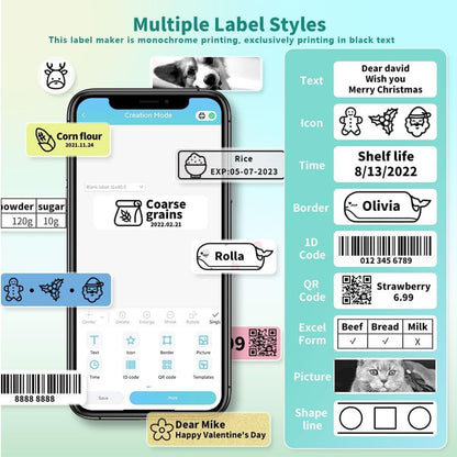 D30 Label Maker Machine, Portable Bluetooth Mini Label Printer, Smart Phone Handheld Thermal Sticker Small Labeler Multiple Templates Font Icon Inkless for Home Office