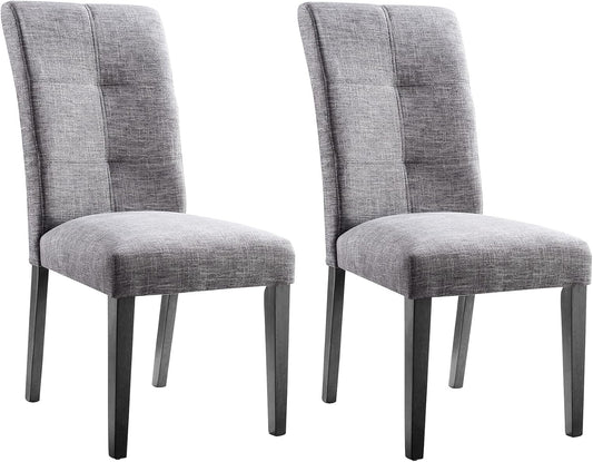 Grey Parsons Chairs Fabric Upholstered Dining Room Chairs, Accent Sturdy Dining Chairs Set of 2, Tufted High Backrest with Black Solid Wood Legs, Light Grey, CY-1118-LG