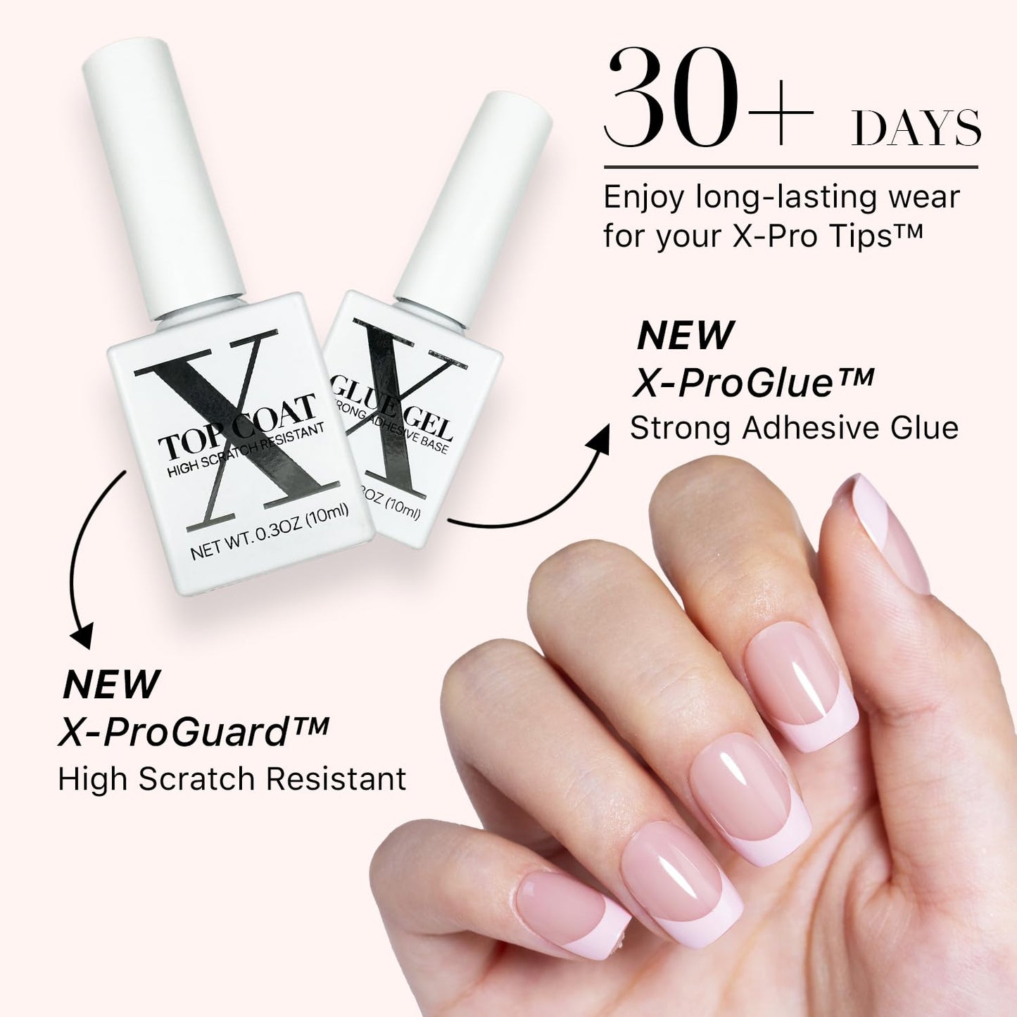 Cosmetics French Tip Press on Nails - Skin Tone Nude and Color Series, XS Square X-Pro Tips Starter Kit ST113KIT