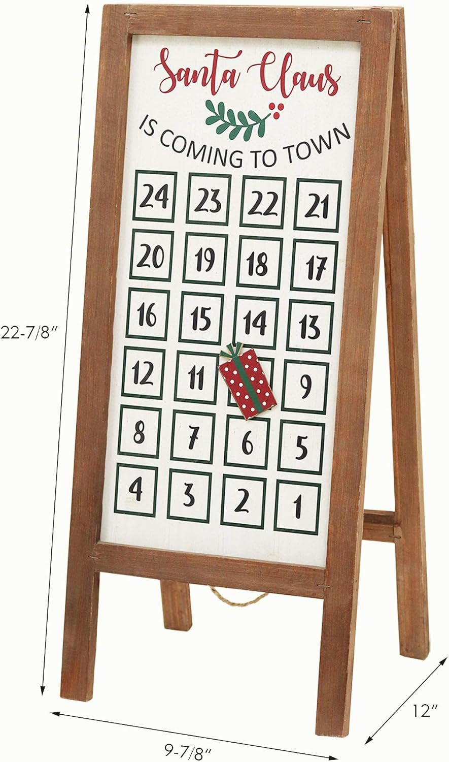 23"H Santa Claus Advent Wood Calendar, Reusable Countdown to Christmas Retro Calendar with Easel (Brown Frame)