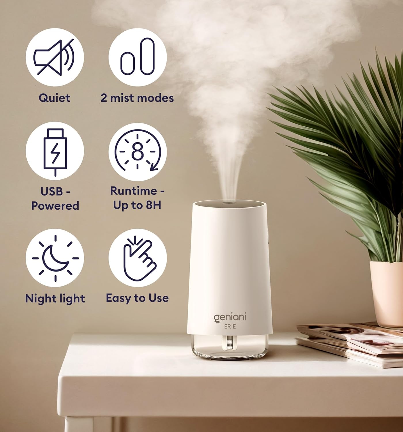 Portable Cool Mist Humidifiers for Bedroom & Office - Ultrasonic Humidifier for Home, Baby, Small Room with Auto Shut Off, 250ML Easy to Clean Water Tank