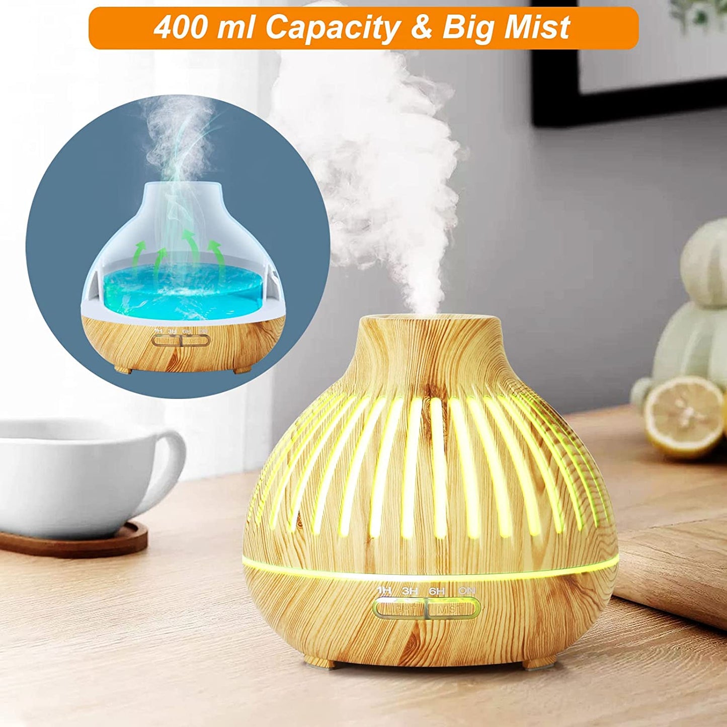 Essential Oil Diffusers with Remote, 400Ml Diffusers for Essential Oils Large Room, Aroma Diffuser with 4 Timer, 15 Color Lights, Auto-Off Defusers for Home / Office