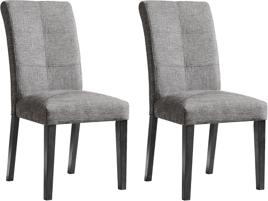 Grey Parsons Chairs Fabric Upholstered Dining Room Chairs, Accent Sturdy Dining Chairs Set of 2, Tufted High Backrest with Black Solid Wood Legs, Dark Grey, CY-1118-DG