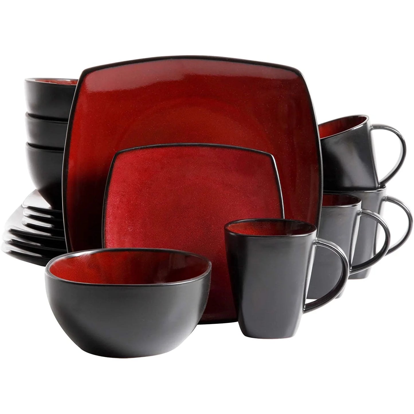 Home Soho Lounge Square Stoneware 16 Piece Dinnerware Set, Sand