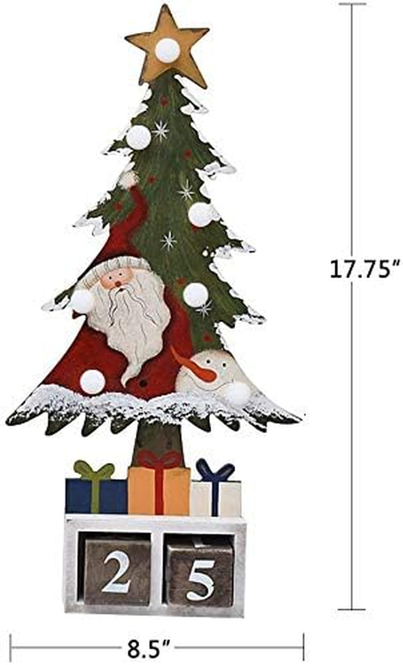 Rustic Christmas Wood Santa Snowman and Tree Advent Countdown Calendar - Tabletop Christmas Countdown with Number Blocks and Lights up Decoration (Santa)