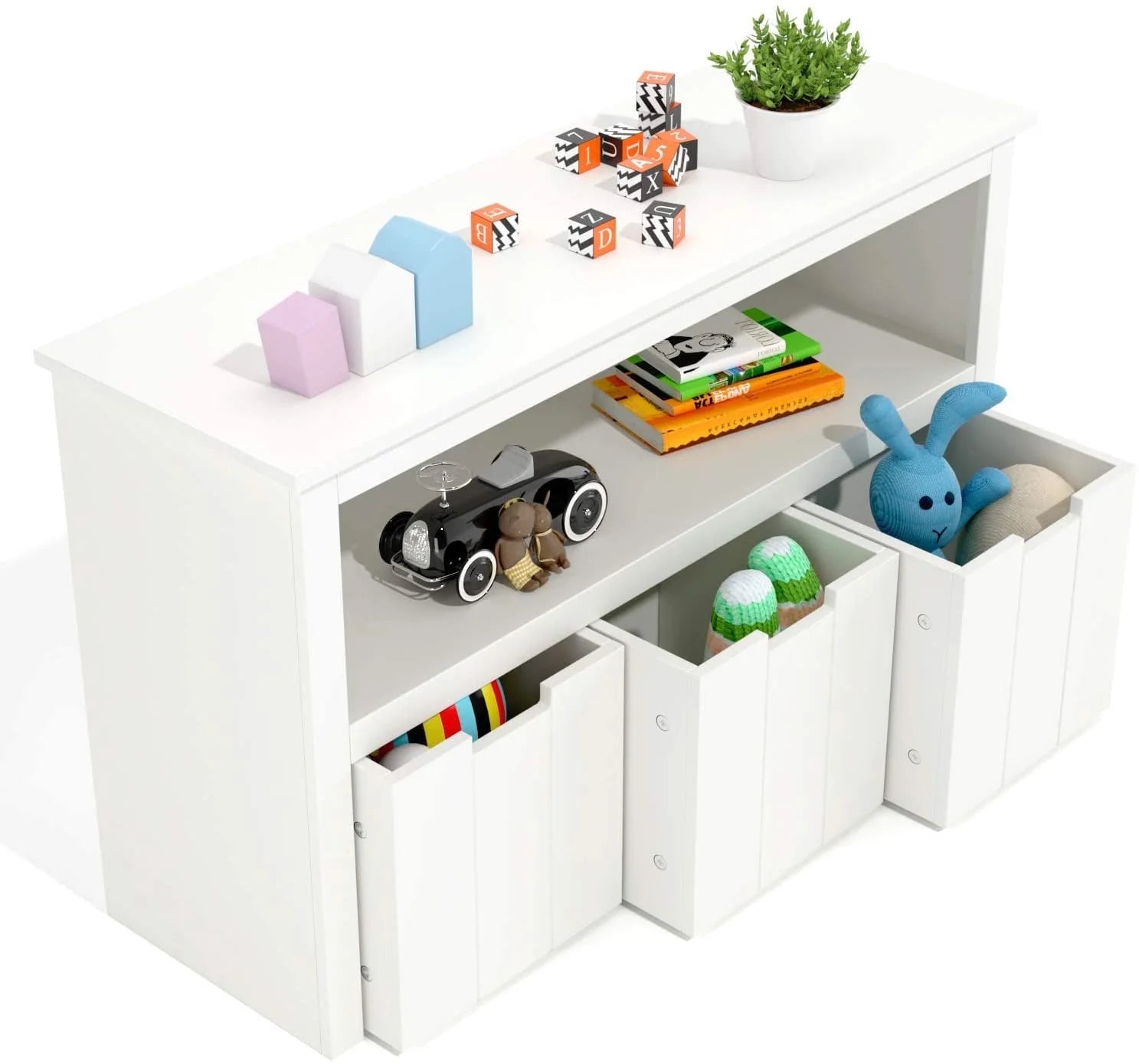 Toy Storage, Kids Storage Bins with 3 Drawers, White Toy Organizer with Shelves & Wheels