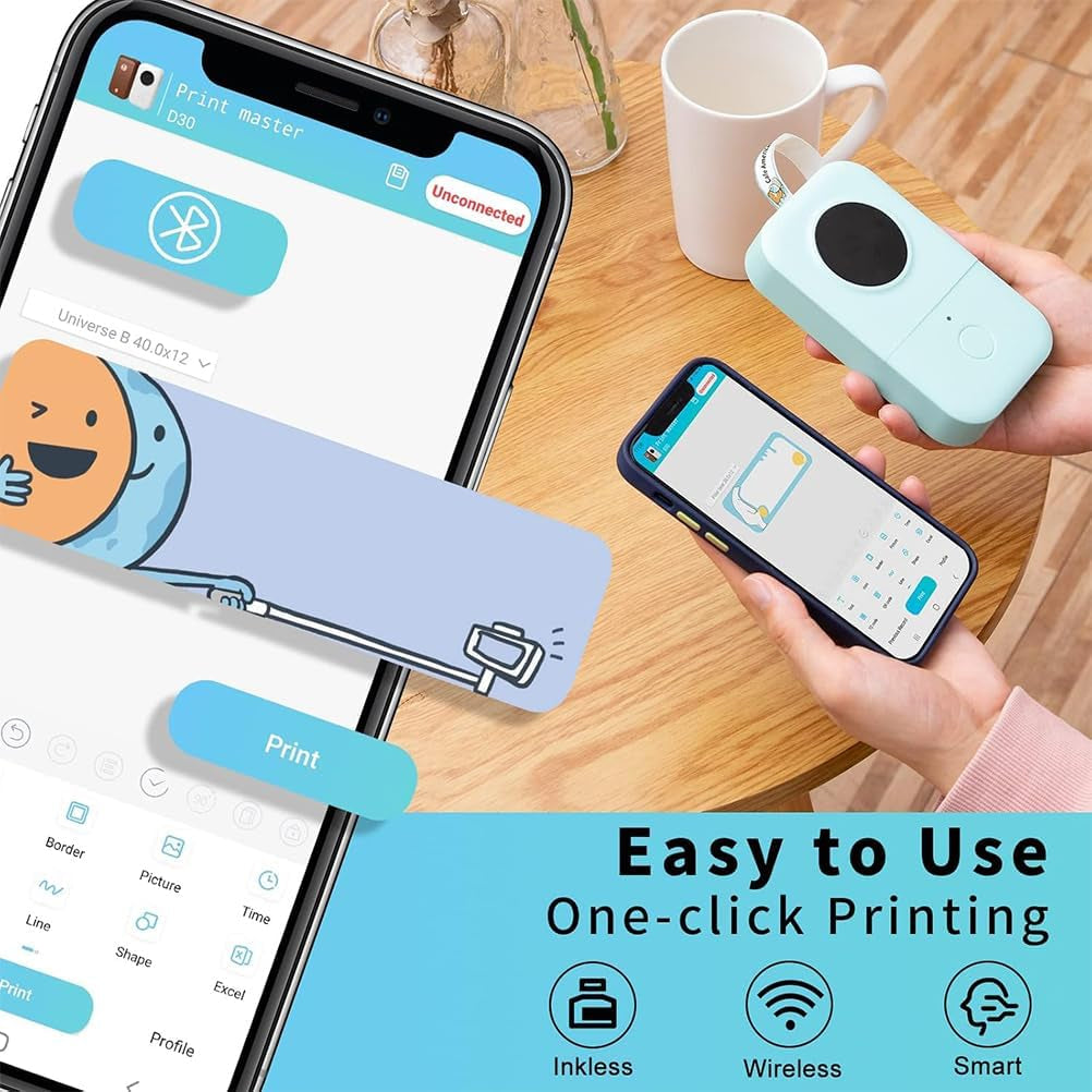 D30 Label Maker Machine, Portable Bluetooth Mini Label Printer, Smart Phone Handheld Thermal Sticker Small Labeler Multiple Templates Font Icon Inkless for Home Office