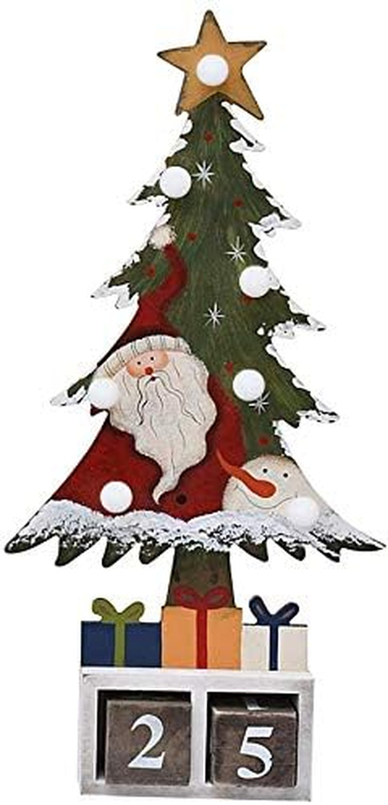 Rustic Christmas Wood Santa Snowman and Tree Advent Countdown Calendar - Tabletop Christmas Countdown with Number Blocks and Lights up Decoration (Santa)