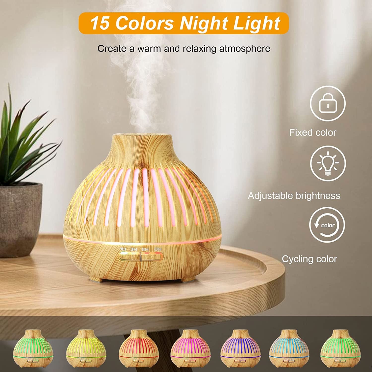 Essential Oil Diffusers with Remote, 400Ml Diffusers for Essential Oils Large Room, Aroma Diffuser with 4 Timer, 15 Color Lights, Auto-Off Defusers for Home / Office