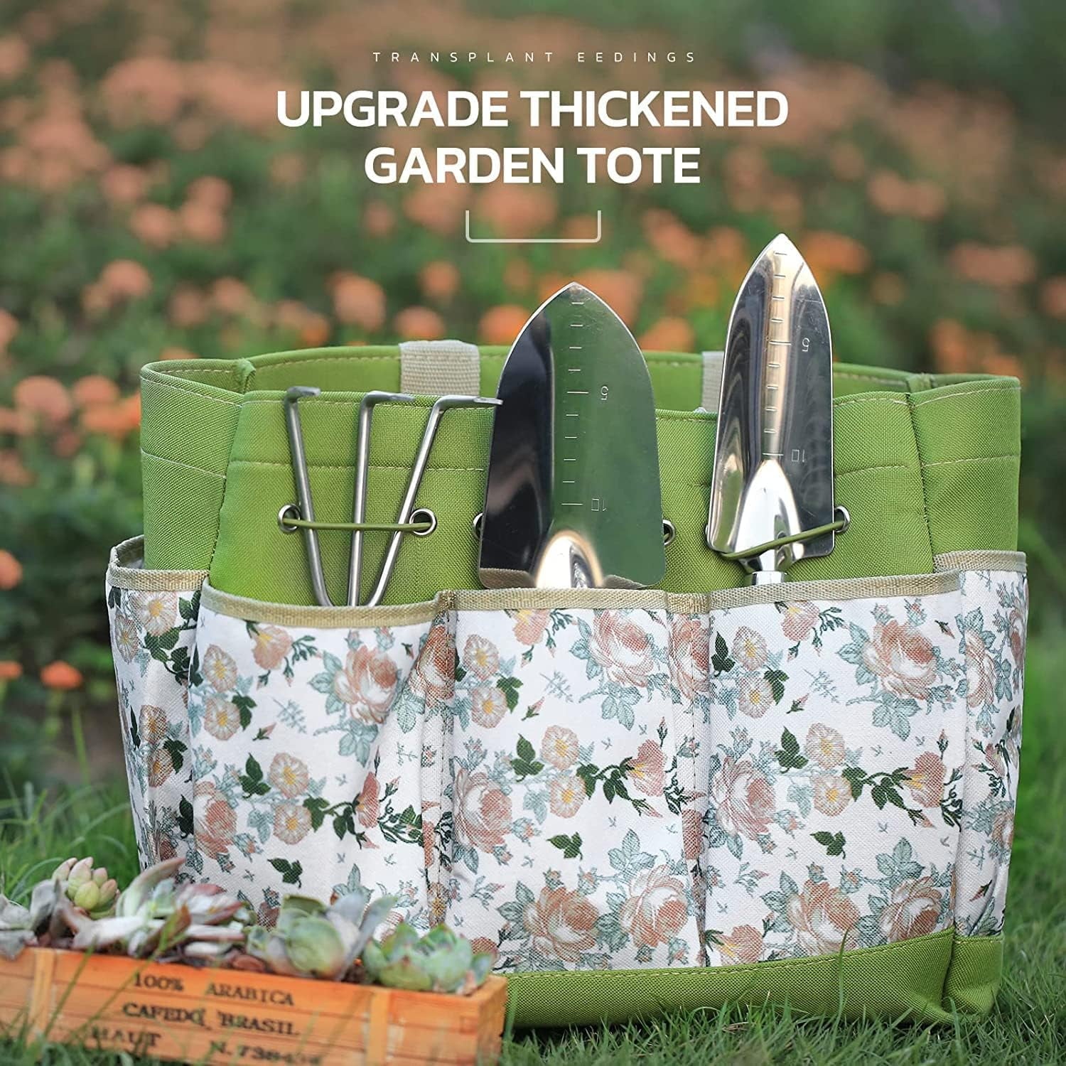 Garden Tool Set, 9 Piece Heavy Duty Gardening Hand Tools with Fashion and Durable Garden Tools Organizer Handbag,Rust-Proof Garden Tool Set, Ideal Gardening Gifts for Women and Men