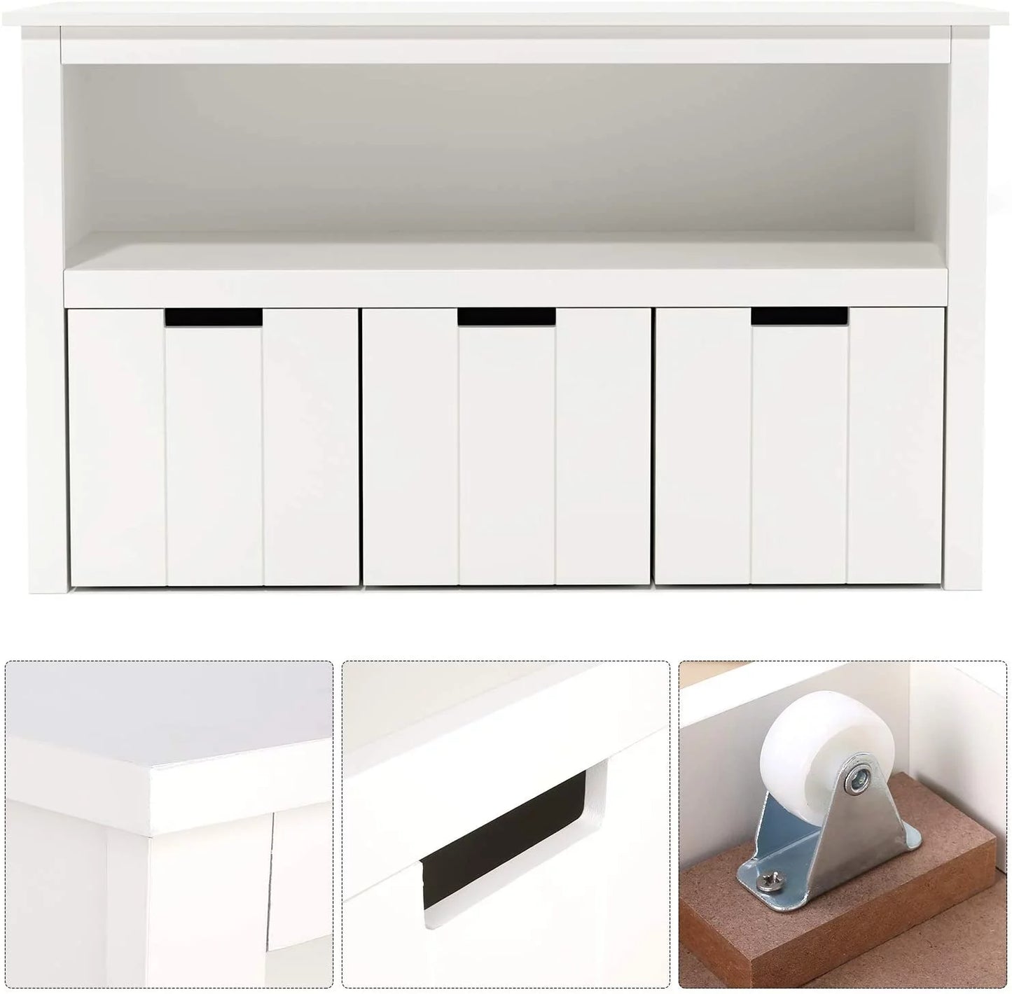 Toy Storage, Kids Storage Bins with 3 Drawers, White Toy Organizer with Shelves & Wheels