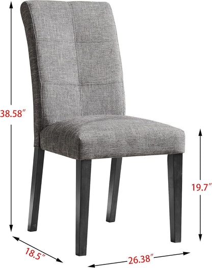 Grey Parsons Chairs Fabric Upholstered Dining Room Chairs, Accent Sturdy Dining Chairs Set of 2, Tufted High Backrest with Black Solid Wood Legs, Dark Grey, CY-1118-DG