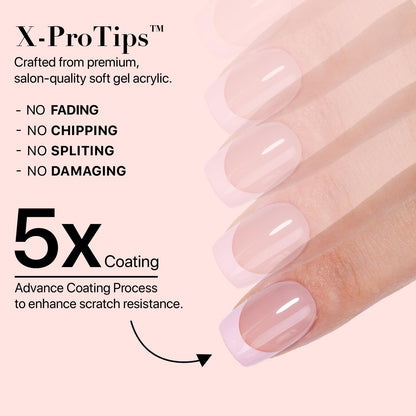 Cosmetics French Tip Press on Nails - Skin Tone Nude and Color Series, XS Square X-Pro Tips Starter Kit ST113KIT